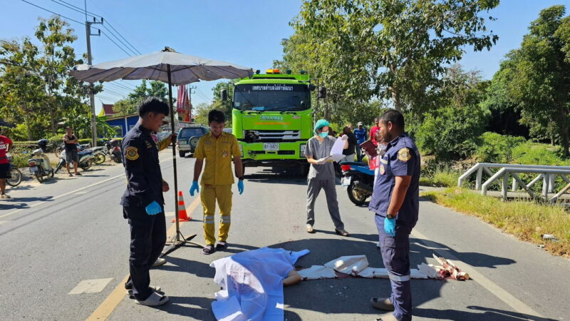 อ่างทอง – สลดชายวัย43ปีขี่รถจักรยานยนต์เฉี่ยวชนกับรถขนขยะเสียชีวิตคาที่ก่อนสิ้นปี