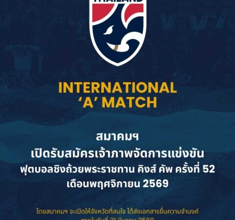 ประกาศ : เปิดรับสมัครเจ้าภาพจัดการแข่งขัน ฟุตบอลชิงถ้วยพระราชทาน คิงส์ คัพ ครั้งที่ 52