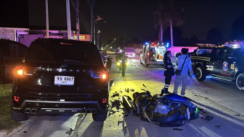 เจ้าของร้านอาหารแดนซากุระ ขับ SUV ขึ้นถนนหลักตัดหน้าหนุ่ม รปภ. ขี่จยย.พุ่งชนเสียชีวิต