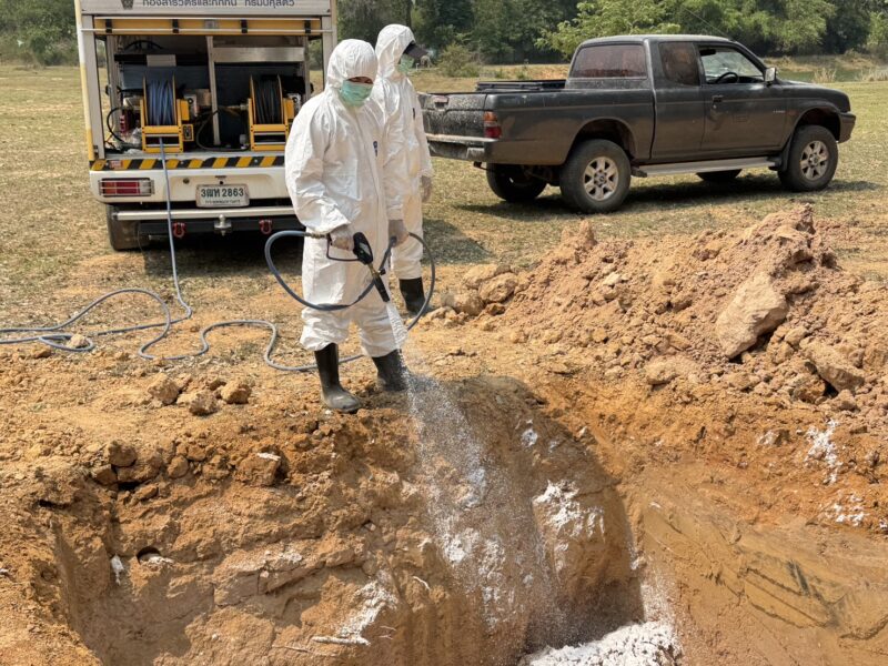 มุกดาหาร – ด่านกักกันสัตว์ ร่วมหน่วยงานความมั่นคงทำลายซากลูกไก่เพื่อป้องกันการแพร่ระบาด