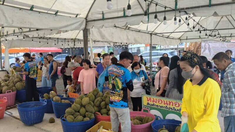 ลพบุรี – ทุเรียนลูกละ 1 บาทเรียกลูกค้าแน่นร้านสุกไม่ทันขาย ต้องจัดผลไม้อื่นมาเสริม