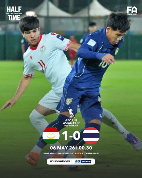 ทีมชาติไทย U17 พ่าย ทาจิกิสถาน U17 0-2 ประเดิมศึกชิงแชมป์เอเชีย 2026