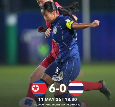 ฟุตบอลหญิงไทย U17 พ่าย เกาหลีเหนือ 0-6 รอบแปดทีมสุดท้ายศึกชิงแชมป์เอเชีย