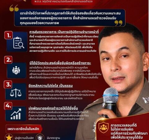 สำนักงานจเรตำรวจชี้แจงกรณีสุ่มตรวจราชการ สภ.เสม็ด ยืนยันดำเนินการตามอำนาจหน้าที่ พร้อมรับฟังทุกความเห็นจากสังคม
