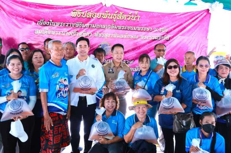 ชลบุรีจัดพิธีปล่อยพันธุ์สัตว์น้ำเฉลิมพระเกียรติฯ สมเด็จพระนางเจ้าฯพระบรมราชินีปล่อยกุ้งทะเล 2 แสนตัว ต่อยอดความสำเร็จฟื้นฟูทรัพยากรทางทะเล