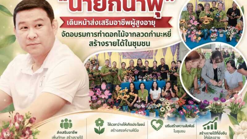 “นายกน้ำพุ” เดินหน้าส่งเสริมอาชีพผู้สูงอายุจัดอบรมการทำดอกไม้จากลวดกำมะหยี่สร้างรายได้สร้างคุณค่า และสร้างความสุขในชุมชน