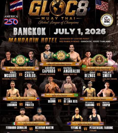 WBC MUAY THAI USA จัดศึกใหญ่ชิงเข็มขัดมวยไทย 3 เส้นในรายการ “GLOC8 MUAY THAI GLOBAL LEAQUE OF CHAMPIONS” วันที่ 1 ก.ค.69 ที่ โรงแรมแมนดาริน เวลา 18.00 น.