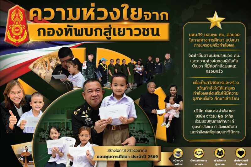 พิษณุโลก – มทบ.39 : ทุน ทบ. ต่อยอดโอกาสทางการศึกษา แบ่งเบาภาระครอบครัวกำลังพล