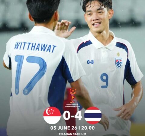 ทีมชาติไทย U19 เอาชนะ สิงคโปร์ 4-0 คว้าชัยสองนัดรวดศึกชิงแชมป์อาเซียน