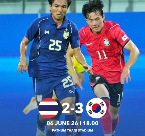 ทีมชาติไทย U23 พ่าย เกาหลีใต้ U23 2-3 ศึกอุ่นเครื่องฟีฟ่า เดย์ เดือนมิถุนายน
