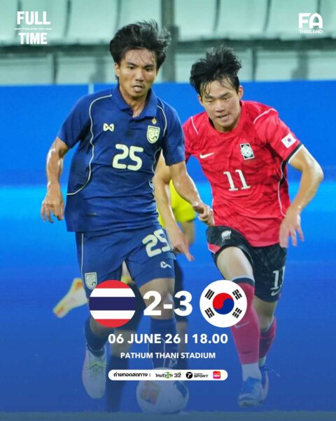 ทีมชาติไทย U23 พ่าย เกาหลีใต้ U23 2-3 ศึกอุ่นเครื่องฟีฟ่า เดย์ เดือนมิถุนายน