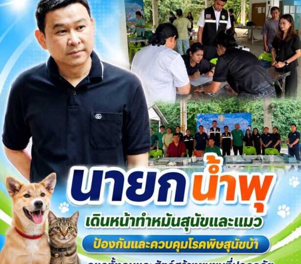 “นายก น้ำพุ” เดินหน้าทำหมันสุนัขและแมว ภายใต้โครงการป้องกันและควบคุมโรคพิษสุนัขบ้า ดูแลทั้งคนและสัตว์ สร้างชุมชนที่ปลอดภัยอย่างยั่งยืน