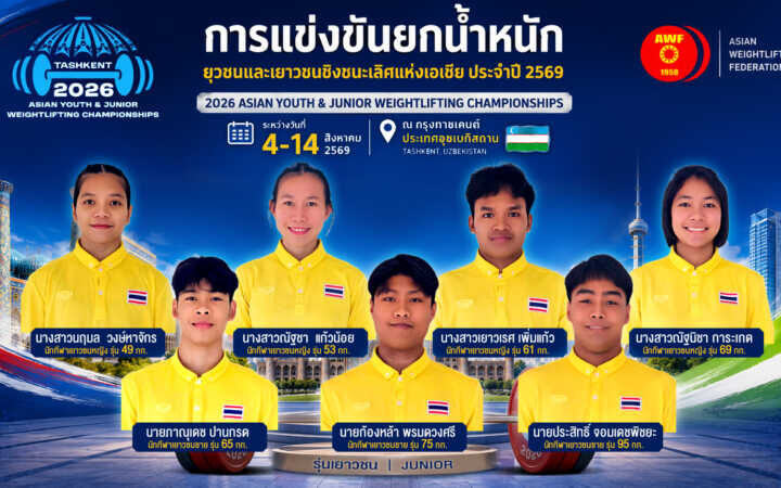 สมาคมกีฬายกน้ำหนักสมัครเล่นแห่งประเทศไทย เตรียมส่งจอมพลังรุ่นเล็กและรุ่นกลางชายหญิง รวมทั้งหมด 12 คน ไปสู้ศึกยกน้ำหนักยุวชนและเยาวชนชิงชนะเลิศแห่งเอเชีย 2026