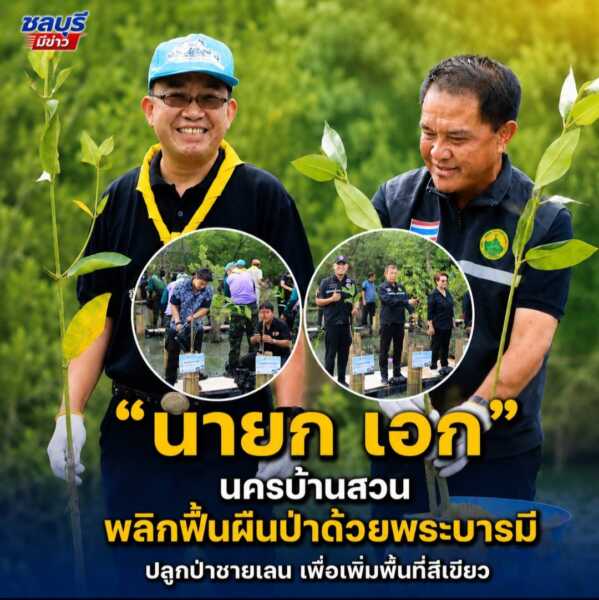 เทศบาลนครบ้านสวนจัดโครงการพลิกฟื้นผืนป่าด้วยพระบารมี ปลูกป่าชายเลน เพื่อเพิ่มพื้นพื้นที่สีเขียว