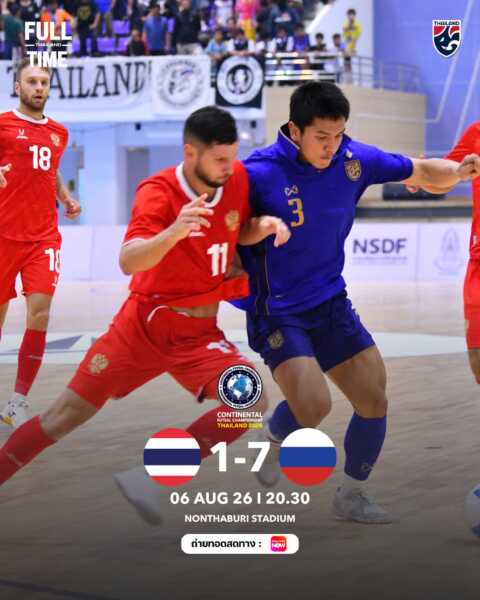 ฟุตซอลไทย พ่าย รัสเซีย 1-7 ส่งท้ายรายการ คอนติเนนทัล ฟุตซอล แชมเปี้ยนชิพ 2026