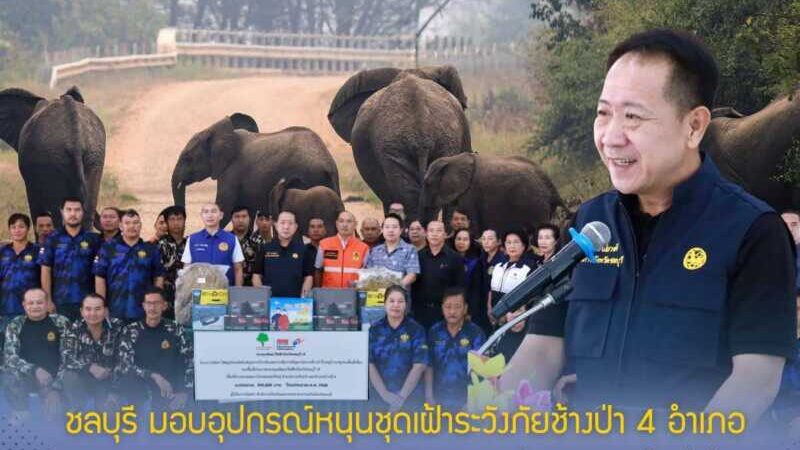 ชลบุรี มอบอุปกรณ์หนุนชุดเฝ้าระวังภัยช้างป่า 4 อำเภอ เสริมศักยภาพ-สร้างขวัญกำลังใจเจ้าหน้าที่ปฏิบัติงานพื้นที่เสี่ยง
